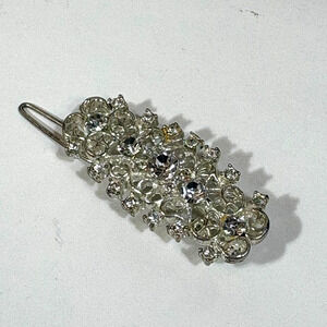 Vintage Silver Tone Rhinestone Hair Barrette Accessory Clip Retro Sparkle